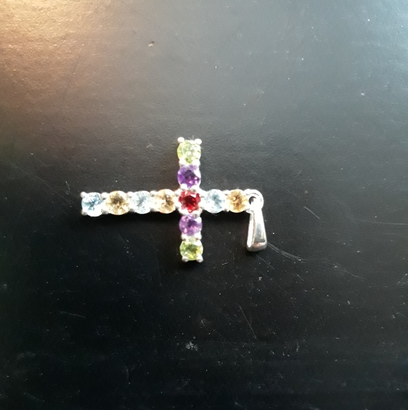 Other - Natural Multi Gemstone Cross Pendant z10